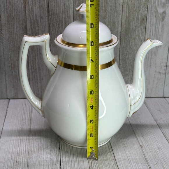 Vtg B&D Porcelain White Tea Pot with Gold Accents Handle Spout Lid 10" Tall - Picture 8 of 15